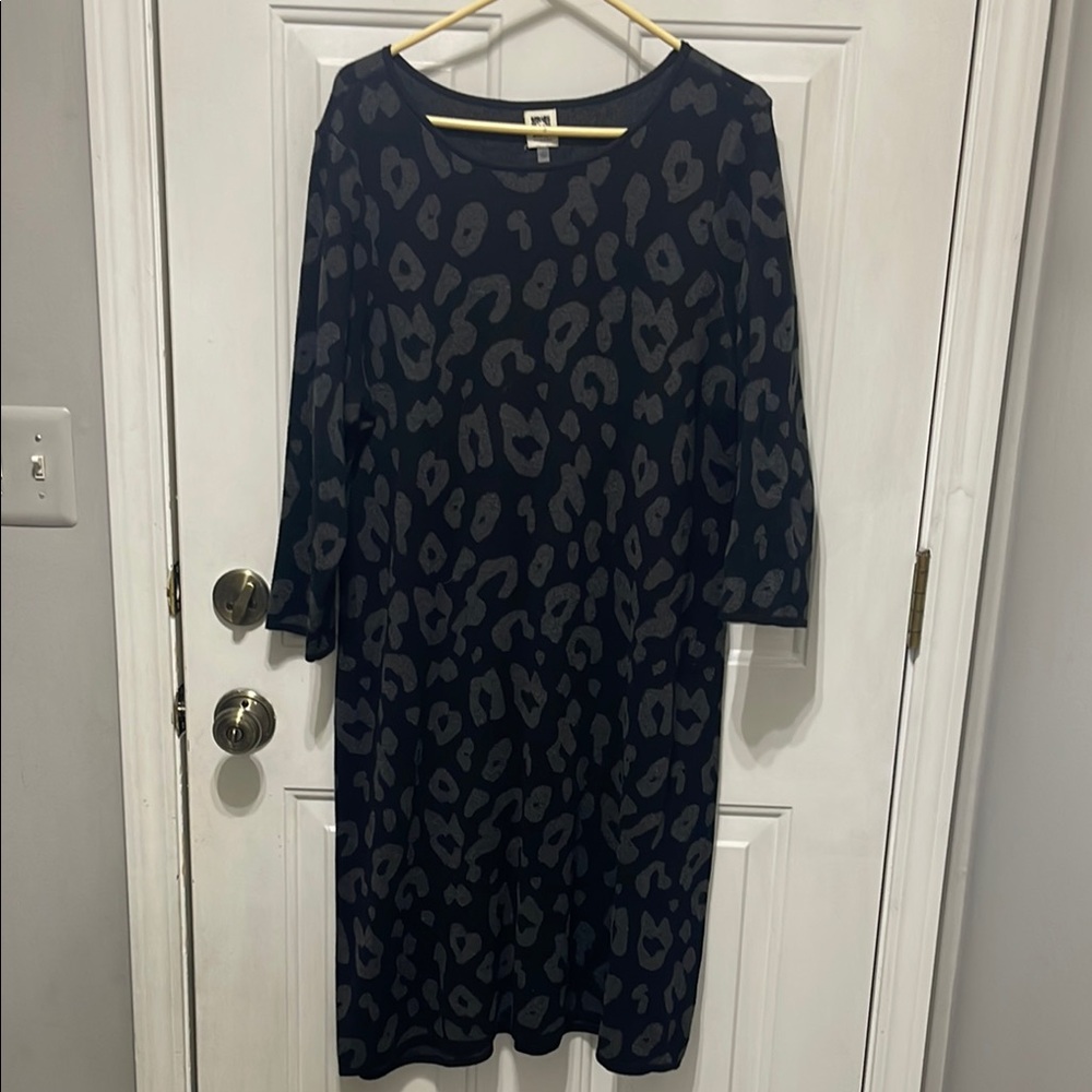 Anne Klein Black and gray Leopard print sweater dress Size XL